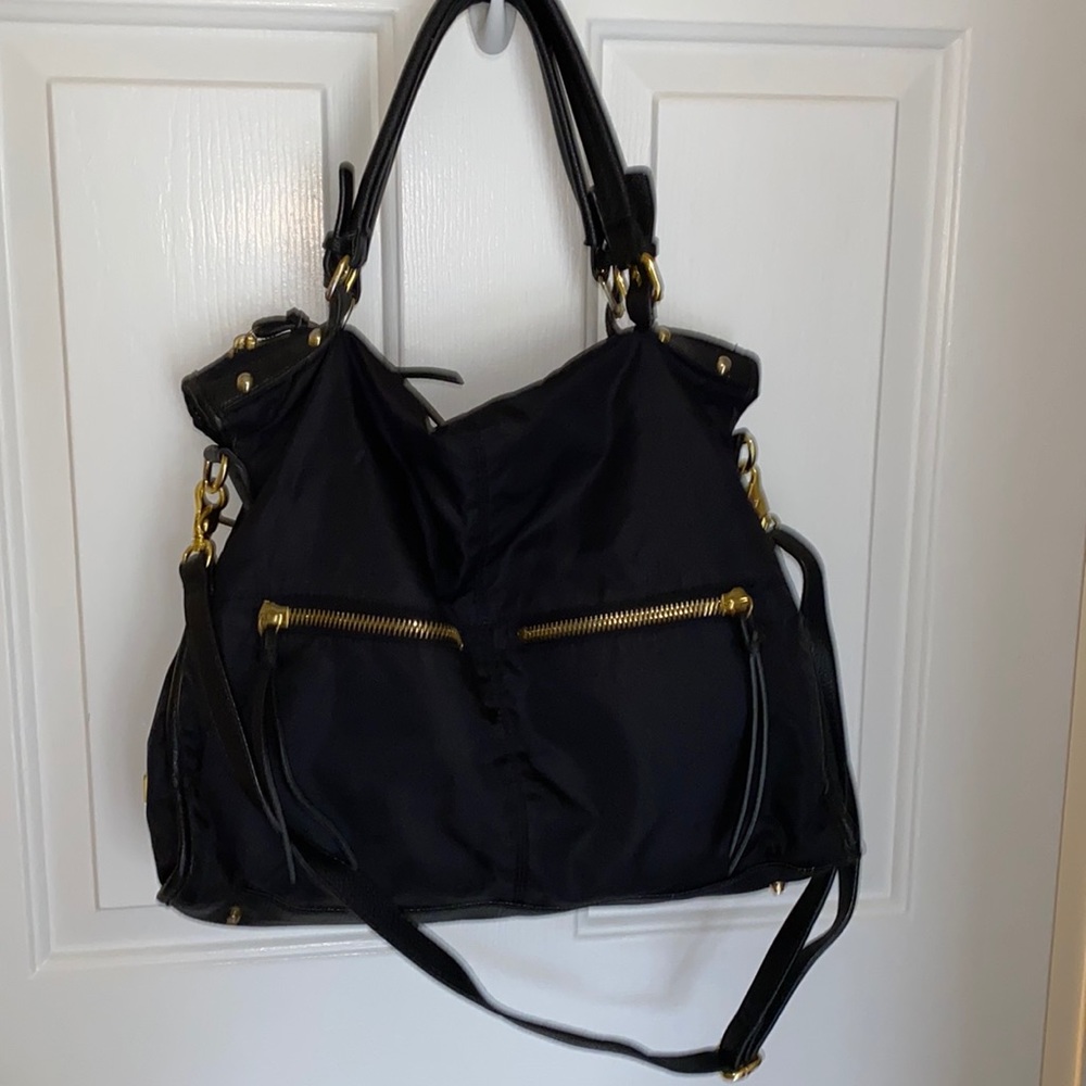 Steve Madden black nylon tote with gold hardware